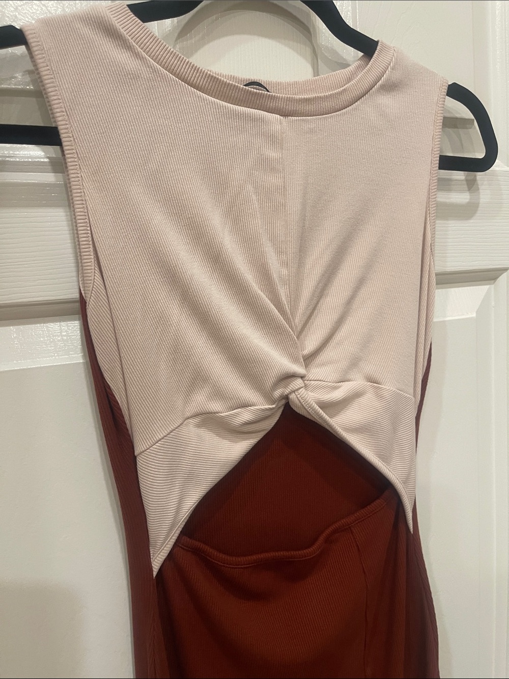 OTEN Cream & Brown front twist Body Con Dress S:M - Picture 5 of 7